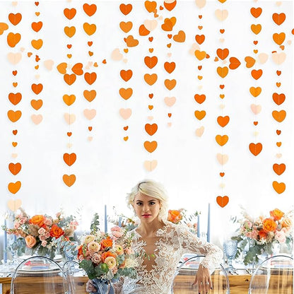 Orange Party Decorations Gradient Orange Heart Garland Hanging Paper Streamer for Fall Autumn Valentines Day Wedding Bridal Shower Birthday Baby Shower Engagement Thanksgiving Harvest Party Supplies