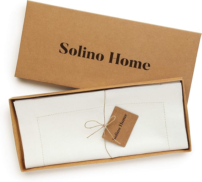 Solino Home Linen Ivory Table Runner 48 Inches - Classic Hemstitch, 100% Pure Linen Coffee Table Runner 14 x 48 Inch Ideal for Dresser Tables - Fall, Christmas, Holiday, New Year