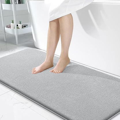 OLANLY Thick Memory Foam Bath Mats Rugs 50x30, Extra Soft Absorbent Bathroom Rug, Quick Dry Bath Mat, Non-Slip, Machine Washable Carpet for Bathroom, Tub and Shower, Home Decor Accessories, Light Grey