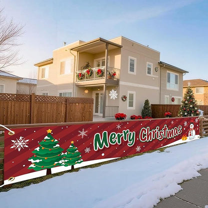 HOOSUN Christmas Decorations Outdoor Indoor,138 x 20 Inch Merry Christmas Banner for Outside,Large Xmas Tree Snowman Banners Yard Fence Decorations,Xmas Decor Banner for Fence,Proch,Wall,Party