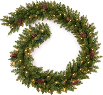 9 FT Christmas Garland Pre-lit 70 LED Lights Holiday Artificial Decor for Stairs Mantle Door Indoor Outdoor Garland with Battery Operated Timer