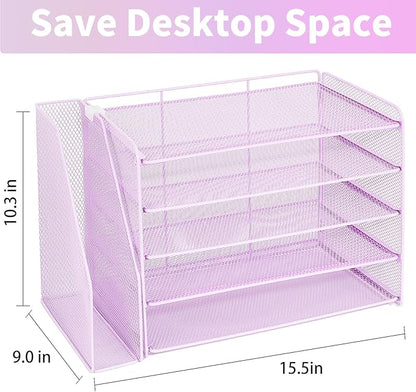 OPNICE 5-Tier Paper Organizer with Magazine Holder, Desk Organizers and Accessories, Office Desk Accessories & Workspace Organizers, Desktop File Organizer for Office Supplies Storage, Purple