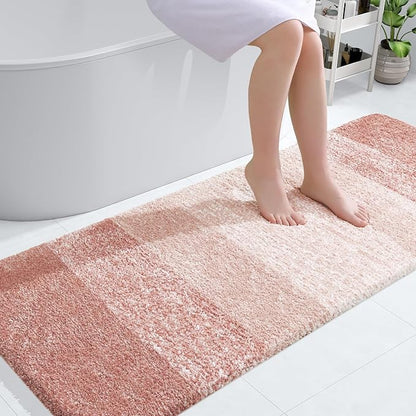 OLANLY Bathroom Rugs Mat 59x24, Extra Soft Absorbent Microfiber Bath Rugs, Rubber Backing, Quick Dry, Machine Washable Bath Mats for Bathroom Floor, Tub and Shower, Home Decor Accessories, Peach