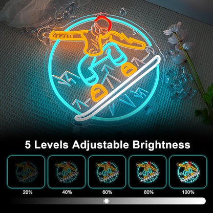 Lucunstar Snowboard Neon Sign LED Light Ski Decor Skiing Neon Light Up College Room Party Apres Ski Decor for Lodge LED Outdoor Sport Gifts for Teens Snowboard Lover