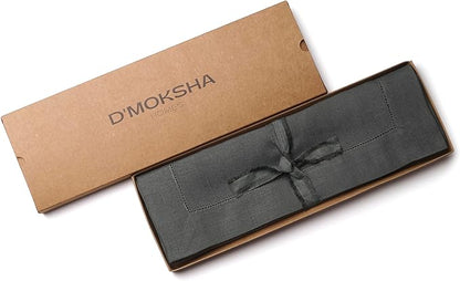 D'Moksha Homes Linen Placemats Set of 4 - Classic Hemstitch Charcoal Grey Placemats 14 x 19 Inch - 100% Pure Linen Table Mats for Christmas, Holiday - Handcrafted and Machine Washable