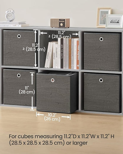 SONGMICS Storage Cubes, Set of 6 Storage Bins with Handles, Foldable Oxford Fabric and Non-Woven Fabric Storage Boxes, 10.2 x 10.2 x 11 Inches, Fit Cube Storage Unit, Misty Gray URFB126G01