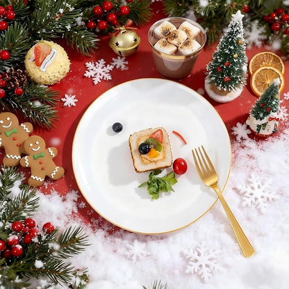 Festiva 350Pcs Gold Plastic Plates - White and Gold Dinnerware Set Disposable include 10" & 7" Plates,Cups,Silverware,Napkins -serve 50 Guests Perfect for Wedding& Chritmas & Party