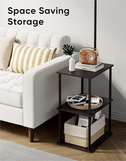 PARTPHONER Floor Lamp with Table, Night Stand with Lamp, Narrow Side Table with 3CCT LED Bulb, Small Coffee Table, Modern End Table with Storage Shelves for Living Room Bedroom Home Décor, Black