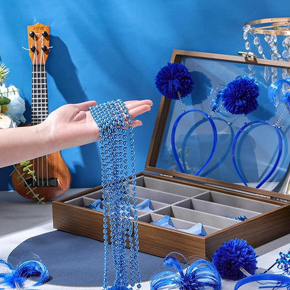 50 Pcs Blue Holiday Team Spirit Party Accessories Pom Pom Party Headbands Star Shape Sunglasses Bead Necklaces Stuff Favors for Birthday Wedding Supplies(Classic)