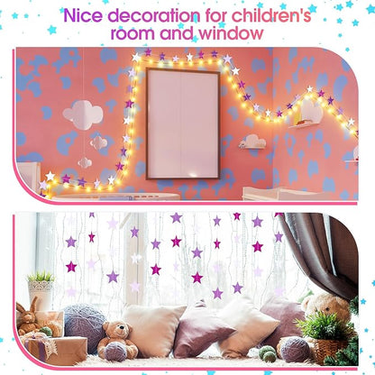 Patelai Glitter Star Garland Banner Christmas Decor 130 Feet Star Hanging Banner Twinkle Backdrop for Homecoming Classroom Wedding Birthday Halloween Party Supplies(Purple,White)