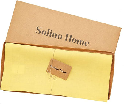 Solino Home Linen Table Runner 108 Inches Long - 100% Pure Linen Sunshine Yellow Dining Table Runner 14 x 108 Inch - Fete
