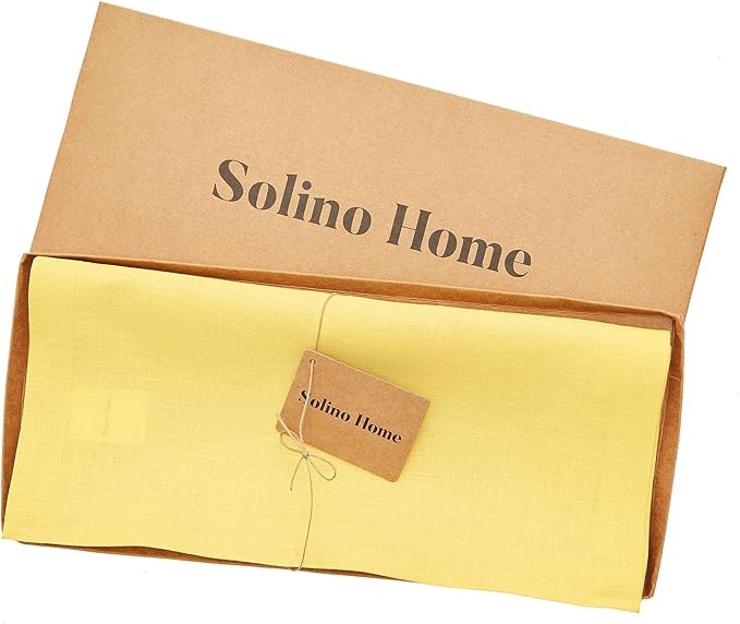 Solino Home Linen Table Runner 72 Inches Long - 100% Pure Linen Sunshine Yellow Dining Table Runner 14 x 72 Inch - Fete