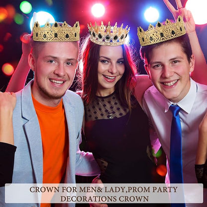 MTLEE 2 Pcs Prom King and Queen Crowns for Men Women King Queen Crowns Tiara with Rhinestone for Wedding Birthday Grad(Black Gold, Black Style)