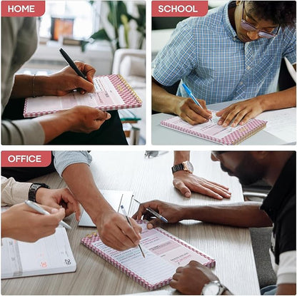 Taja To Do List Notepad - To Do List Notebook for Work with 52 Sheets, 9.8" x 6.5", Undated Daily Planner Perfect for Daily Tasks and Goal Setting, Notepad Suitable for Office, Home & School - Rose Checkered