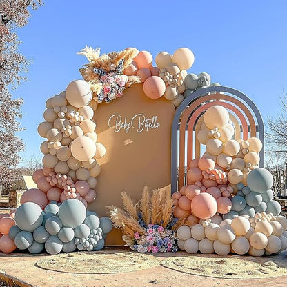 Gender Reveal Balloon Arch Kit 139Pcs Dusty Pink and Fog Blue Balloons White Sand Balloons for Boho Wedding Bride Anniversary Birthday Baby Shower Bridal Bear Theme Decorations