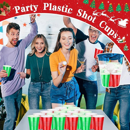 KesaPlan 100PCS 12oz Disposable Plastic Cups, Red and Green Christmas Party Drinking Cups, Xmas Holiday Supplies