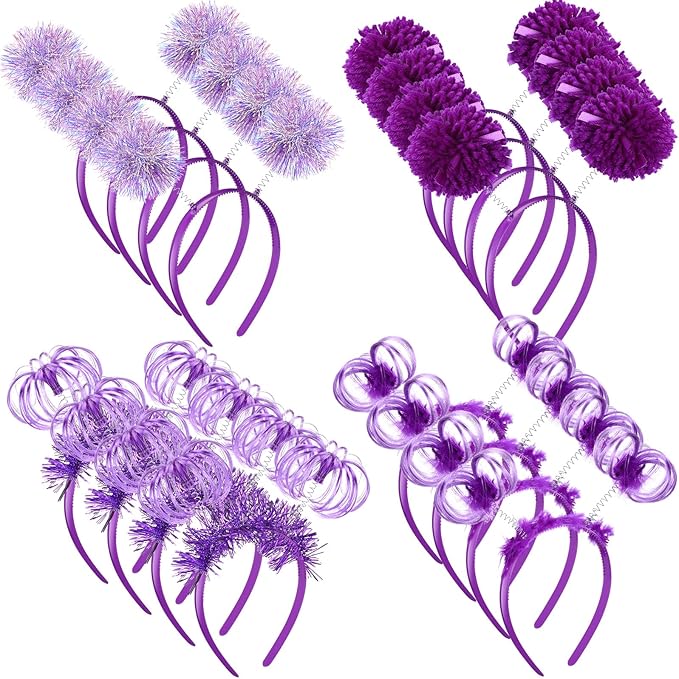 Censen 16 Pcs Pom Pom Headband Party Headbands Tinsel Wrapped Ponytail Head Bopper Costume Headwear Team Spirit Accessories