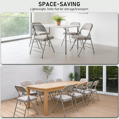 SEALAMB 6 Pack Fabric Folding Chairs with Padded Seats & Cushion, Metal Foldable Chairs for Wedding Party, Commercial Chairs for Office School Church Events, 350lb Capacity (Gray-Fabric, 6 Pack)