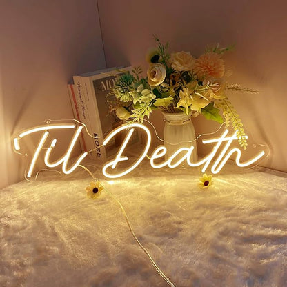 SYLHOME Large LED Neon Light Sign 'Til Death 24"X5.9" 12V Wedding Bridal Shower Neon Birthday Party Art Wall Decor Signs Bar Bedroom Living Room Decor Sign Love (With Adapter) Warm White