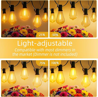 50FT Outdoor String Led Patio Lights 15M Outside Waterproof Light with ST38 Shatterproof Bulb Connectable Hanging Outdoor Electric Lighting for Garden Backyard Gazebo Porch Party Yard