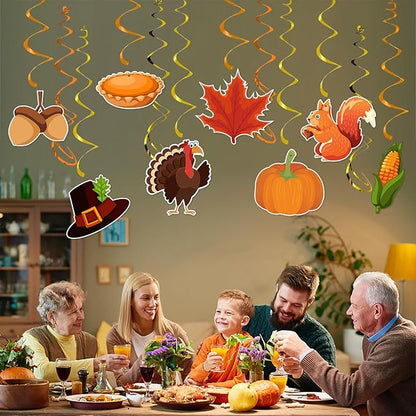 Thanksgiving Fall Hanging Swirls Party-Decorations - 24Pcs Streamers Garland,Turkey Maple Squirrel Pumpkin Ceiling Outdoor Indoor Windows Wall Autumn Baby Bridal Shower Wedding Decor Supplies Hugtmr