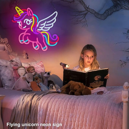 Unicorn Neon Sign for Wall Decor Pink Flying Unicorn LED Light USB Powered Dimmable with Hanging Chain Gifts for Girls Kids Decoration for Bedroom Party