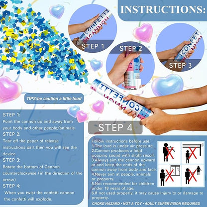 4 Pack Gender Reveal Confetti Cannon, 12 in Blue Square Shaped Paper Party Poppers Cannons, Confetti Poppers For Baby Boy Girl Gender Reveal Baby Showers (Square, Blue)