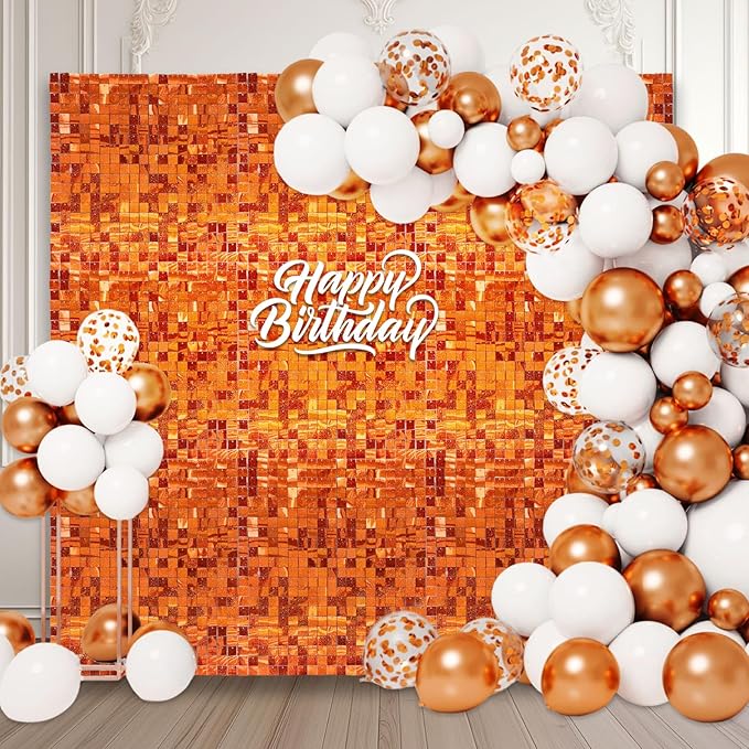48 PCS Orange Shimmer Wall Backdrop, Laser Square Sequin Photo Backdrops Panel, Glitter Wall Background for Birthdays, Weddings, Halloween, Engagements, Disco Bachelorette Party Decoration (6FTx8FT)