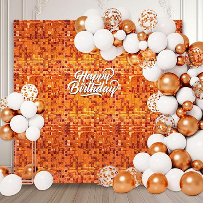 48 PCS Orange Shimmer Wall Backdrop, Laser Square Sequin Photo Backdrops Panel, Glitter Wall Background for Birthdays, Weddings, Halloween, Engagements, Disco Bachelorette Party Decoration (6FTx8FT)