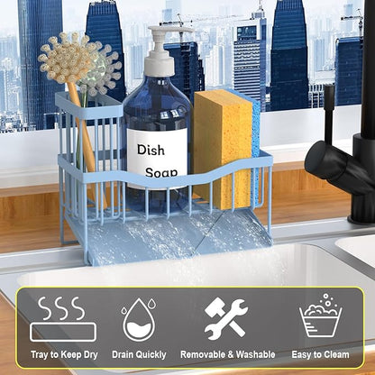 Maifan Sink Caddy Sponge Holder for Kitchen with Brush Holder and Stainless Steel Self Drain Tray, Rustproof Kitchen Sink Organizer for Sponge, Soap Dispenser Storage Accessories
