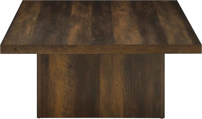 Coaster Home Furnishings - Devar - Wood - Square Coffee Table with Plinth Base, Geometric Design and Transitional Style - Living Room - Dark Pine - 710888