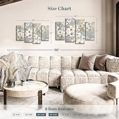 ElephantStock Golden Garden Wall Art - Horizontal Canvas - 4-Piece Living Room Wall Decor - Leaves Painting Canvas Print - Gray and Beige Decor for Wall by Nan - 36" X 22"
