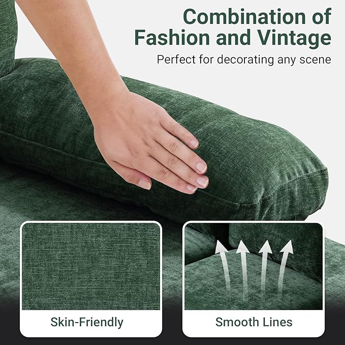 VINGLI 110" Sectional Couches for Living Room,U Shaped Couch with Double Chaise, 4-Seat Sofa Set with Chenille Fabric for Home Furniture,Forest Green