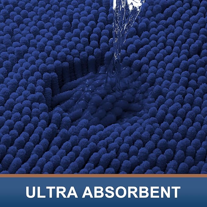 Smiry Luxury Chenille Bathroom Rugs 34x21, Extra Soft and Absorbent Shaggy Bath Mat, Machine Washable, Non-Slip Plush Carpet Runner for Tub, Shower, and Floor, Home Decor Accessories, Royal Blue