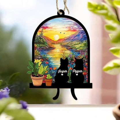 Personalized Cat Memorial Suncatcher – Custom Cat Suncatcher with Name and Breed for Up to 3 Pets, Sympathy Gift for Cat Loss, Memorial Gift for Cat Lovers