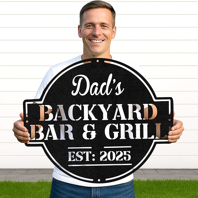 Custom BBQ Porch Metal Sign, Personalized Grill Name Cut Wall Decor for Outdoor Deck, Rustic Backyard Barbecue Gift