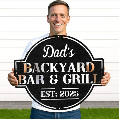 Custom BBQ Porch Metal Sign, Personalized Grill Name Cut Wall Decor for Outdoor Deck, Rustic Backyard Barbecue Gift