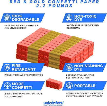 Red & Gold Confetti Paper - BULK 2.2lbs | 1kg, Biodegradable Tissue Paper, Rainbow Light Weight, Non-Staining Paper, for Events, Crafts, Decorations
