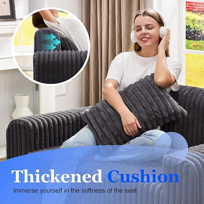 Hobestluk Couch Sofa 2-Seater Foam Sofa Loveseat for Small Spaces Comfy Sofas with Removable Cover Furry Couch with Pillows for Living Room, Bedroom, Apartment, Office (Dark Grey, Loveseat)