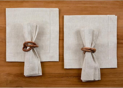 Solino Home Light Natural Linen Napkins Set of 4-100% Pure Linen Hemstitch Dinner Napkins 20 x 20 Inch for Fall, Autumn, Christmas, Holiday, New Year - Classic Hemstitch