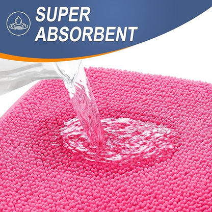 OLANLY Thick Memory Foam Bath Mat Rug 24x16, Extra Soft Absorbent Bathroom Rug, Quick Dry Bath Mats, Non-Slip, Machine Washable Carpet for Bathroom, Tub and Shower, Home Decor Accessories, Hot Pink