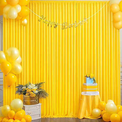 Yellow Backdrop Curtain for Parties Wrinkle Free Lemon Yellow Photo Curtains Backdrop Drapes Fabric Decoration for Birthday Party Wedding Baby Shower 5ft x 8ft,2 Panels