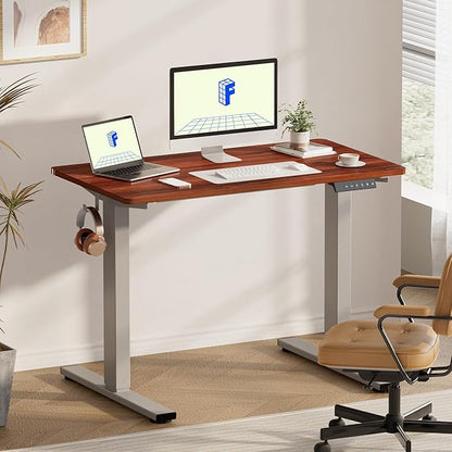 FLEXISPOT EN1 One-Piece Standing Desk with 1-Inch Thick Desktop, 48"x30" Electric Height Adjustable Desk for Home Office & Multi-Device Workstations, Mahogany(Silver Frame)