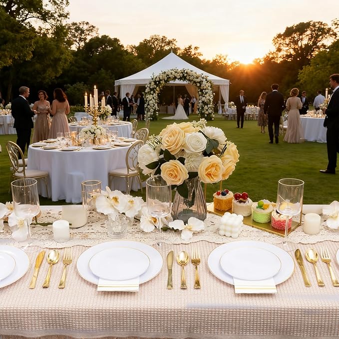 KIRE 60PCS Gold Plastic Plates - Thanksgiving Heavy Duty White Disposable Plates with Gold Rim for Party/Wedding- Include 30Pieces 10.25inch Dinner Plate and 30Pcs 7.5inch Dessert Plate