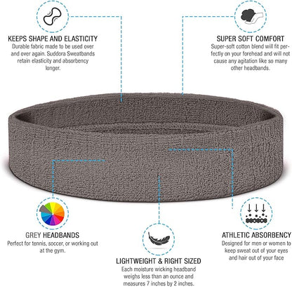 Suddora Workout Headband for Men and Women, Moisture-Wicking Athletic Sweatband, Lightweight Cotton Terry Cloth Bands for Basketball, Tennis, Football, Gym, Running, Cosplay & Costumes