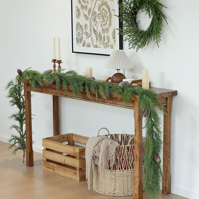 MIZII Christmas Garlands 6 Feet Artificial Pine Garland with Pinecone Real Touch Pines Vine Greenery Garland Christmas Decorations for Xmas Fireplace Mantle Home Decor Indoor Outdoor (Pine Garland)