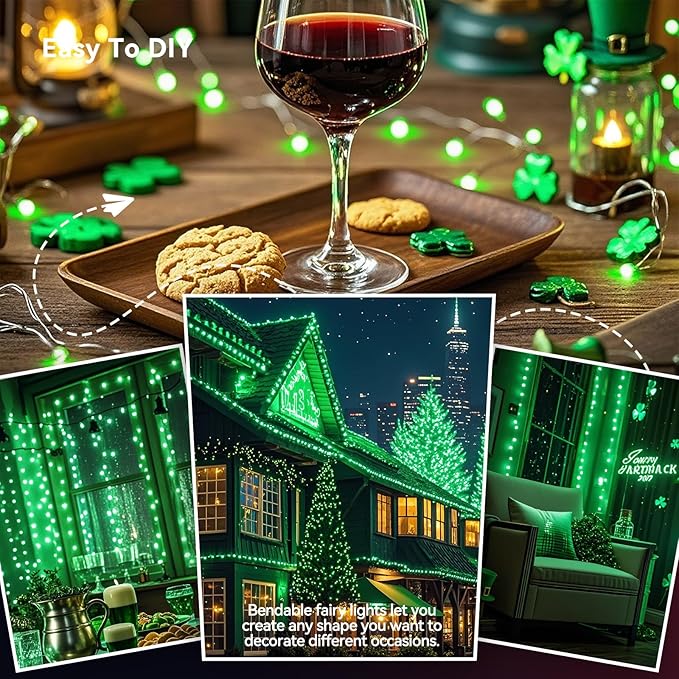 4 Pack 240LED Christmas Fairy Lights Battery Operated - 20FT Twinkle Lights with 2 Lighting Modes Indoor Outdoor, Waterproof Led Fairy String Lights for Bedroom, Classroom, Dorm, DIY Decor, Green