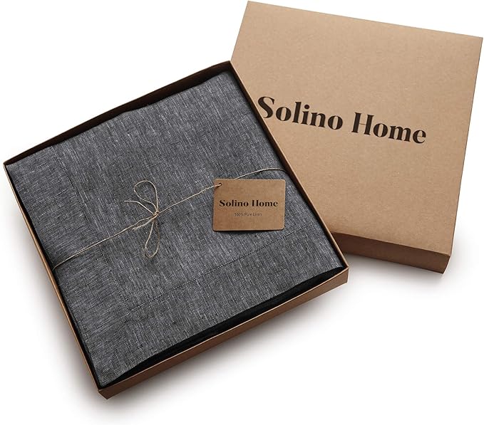 Solino Home Linen Tablecloth 60 x 156 Inch - 100% Pure Linen Charcoal Grey Table Cloth for Rectangular Tables - Athena, Machine Washable Cloth Tablecloth
