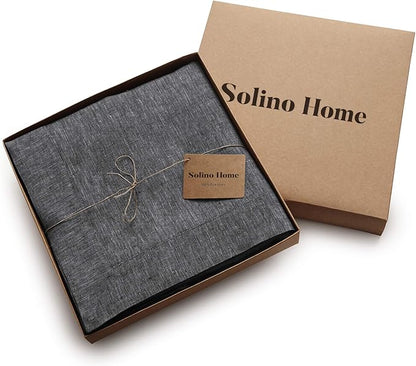 Solino Home Linen Tablecloth 60 x 120 Inch - 100% Pure Linen Charcoal Grey Table Cloth for Rectangle Tables - Athena, Machine Washable Tablecloth for Fall, Autumn, Winter