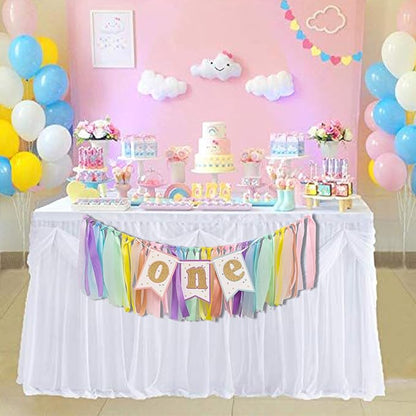 Rainbow High Chair Banner 1st Birthday - Sweet One Highchair Banner, Pastel Rainbow Ribbon Garland Decor for First Birthday Party, Smash Cake, Photo Props